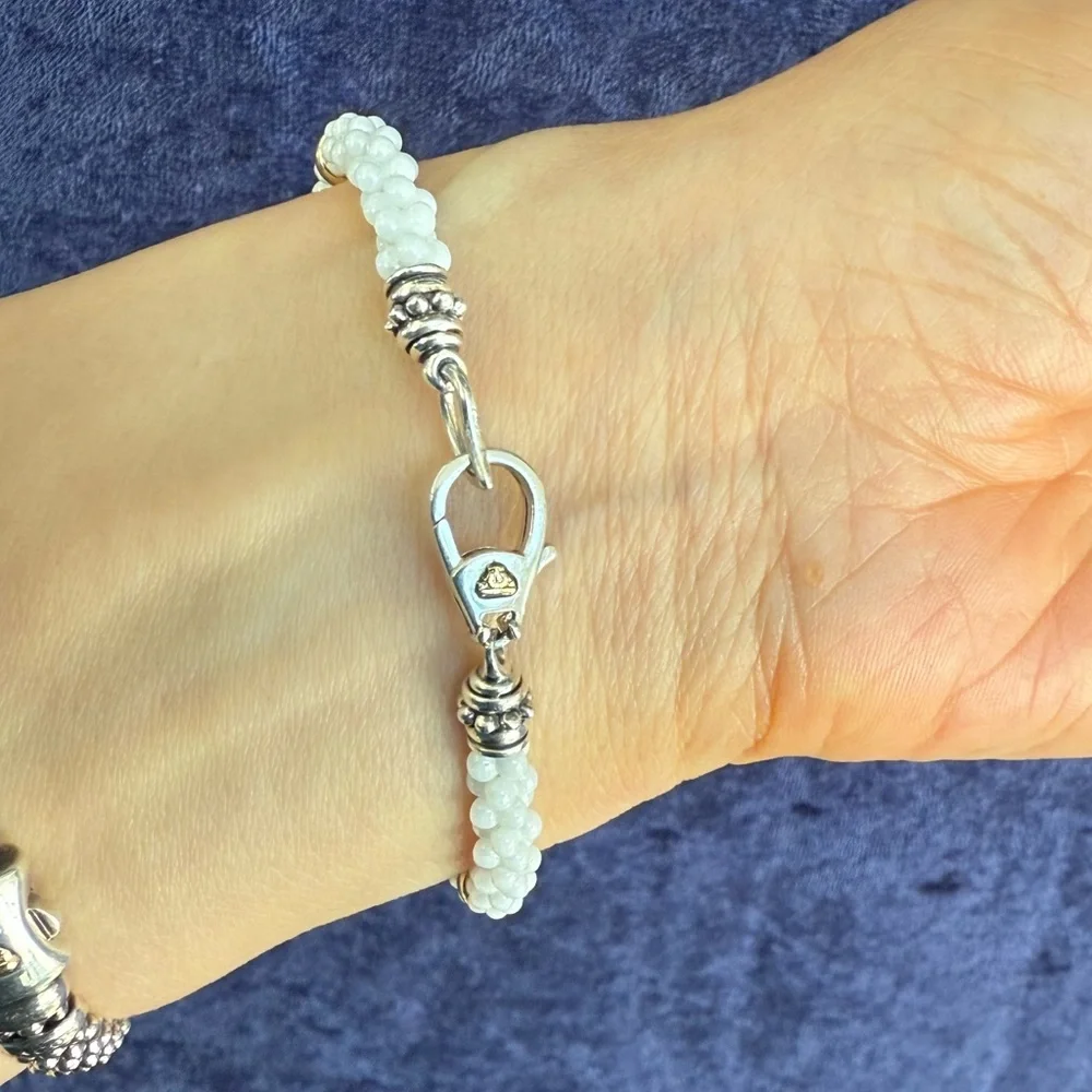 White Caviar Five Gold Station Ceramic Bracelet | 5mm from Lagos Size M(7) - Picture 5 of 11
